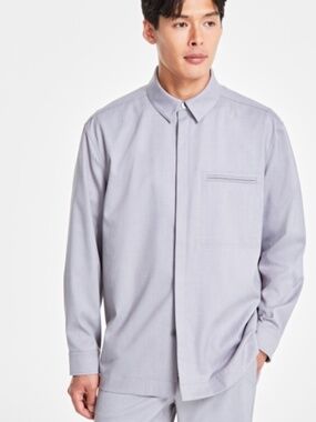Alfani Men's Clean One Pocket Heathered Shirt Jacket, SIZE S NWT